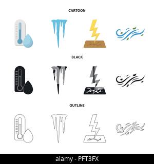 Humidity, icicles, thunderbolt, windy weather. Weather set collection icons in cartoon,black,outline style vector symbol stock illustration . Stock Vector