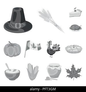 Canada Thanksgiving Day monochrome icons in set collection for design. Canada and Tradition vector symbol stock  illustration. Stock Vector