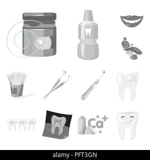 Dental care monochrome icons in set collection for design. Care of teeth vector symbol stock  illustration. Stock Vector
