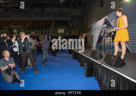 A media frenzy ensues as SNP Candidate Alison Thewliss wins the Glasgow Central seat, UK Parliamentary Elections, Emirates Arena, Glasgow, 9th June 20 Stock Photo