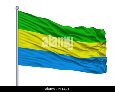 Bandung City Flag On Flagpole, Indonesia, Isolated On White Background Stock Photo