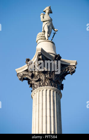 Great Britain, London, City of Westminster, Trafalgar Square, Nelson's Column, statue of Horatio Nelson on Corinthian column Stock Photo