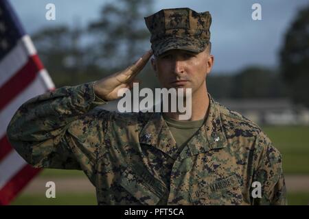 U.S. Marine Corps Col. Aaron Brunk, left, Joint Exercise Support Group ...