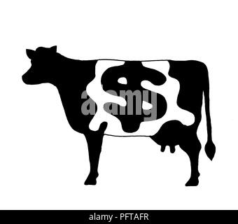 Black and white illustration of cow with dollar markings Stock Photo