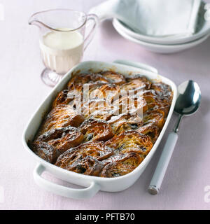 Chocolate croissant bread and butter pudding Stock Photo