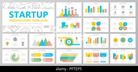 Set of startup and business elements for multipurpose presentation template slides with graphs and charts. Leaflet, corporate report, marketing, advertising, book cover design. Stock Vector