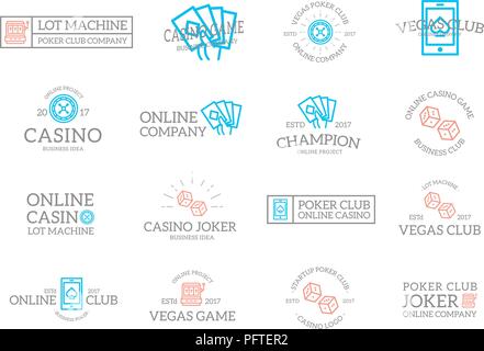 Set of retro vintage gambling and casino logo or insignia, emblems, labels and badges and other branding objects. Vector line style Stock Vector