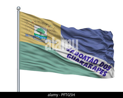 Jaboatao Dos Guararapes City Flag On Flagpole, Brasil, Pernambuco State, Isolated On White Background Stock Photo