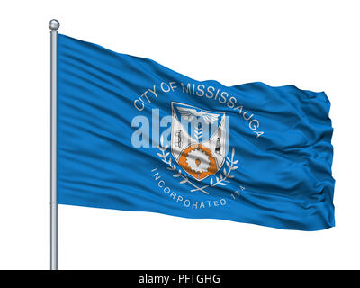 Mississauga City Flag On Flagpole, Canada, Isolated On White Background Stock Photo