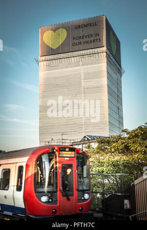 Grenfell Tower, a 24-storey block of flats devastated by fire with huge loss of life in North Kensington, West London, United Kingdom. Stock Photo