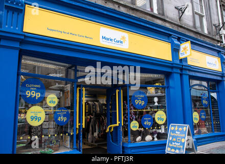 Stirling, United Kingdom - August 11 2018:   The front of Marie Curie Charity shop in Murray Place Stock Photo