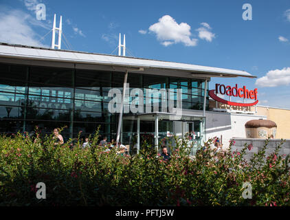 Norton Canes, United Kingdom - August 07 2018:   The front of the Roadchef motorway services at Norton Canes on the M4 Stock Photo