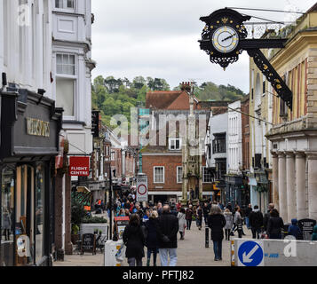 Winchester, United Kingdom - April 29 2018:   Crowds of shoppers in High Street Stock Photo
