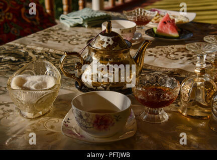 Traditional Kyrgyz welcoming snacks, Sary Mogul, Kyrgyzstan Stock Photo