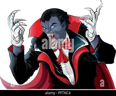 angry vampire in hood painted on white background Stock Vector