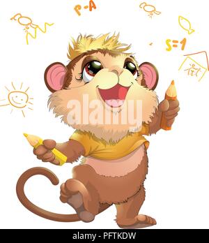 beautiful cute monkey painted on a white background Stock Vector