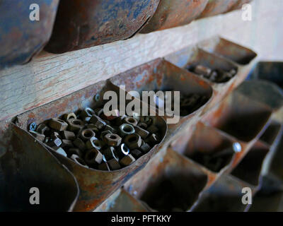 Rusty nuts and bolts. Cowboy Trail, Alberta, Canada. Stock Photo
