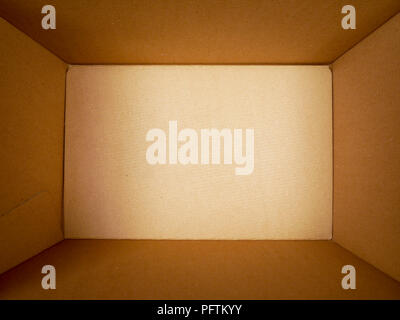 texture background brown paper box , Empty open rectangular cardboard box Stock Photo