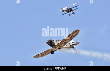 Bremont Great War Display Team - Junker CL1 and a Fokker Dr1 Triplane  at the 2018 Royal International Air Tattoo Stock Photo