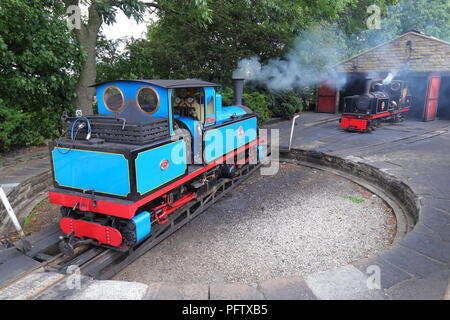 A Blue Steam Train on Kirklees Light Railway at Clayton West, in West Yorkshire Stock Photo