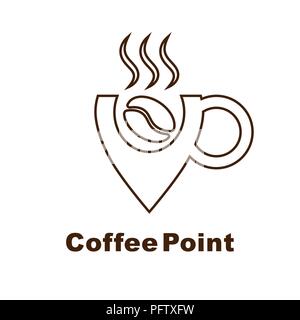 Minimalistic vector logo for coffee shop. Logotype with coffee bean and cup navigation mark Stock Vector