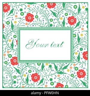 Vector floral card design: garden flower red poppies with green leaves. Vector rustic decorative invite postcard elegant illustration Stock Vector
