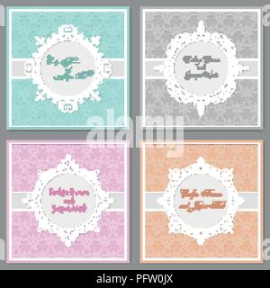Vector Hands drawing a cute set of wedding invitation patterns. Floral ornaments and pretty round frame with decorative curls. Post cards, certificate Stock Vector