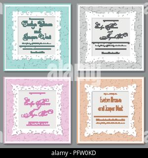 Vector elegant wedding invitation set. Beautiful stylish cards with a frame with curls. Banner, label, photo frame, invitation, postcard, greeting car Stock Vector