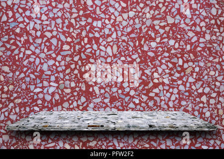 Empty top of polished terrazzo stone shelves on terrazzo wall background, product display, you can put product on shelf. Stock Photo