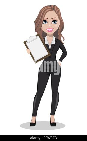 A real estate agent cartoon character. Beautiful realtor woman holding clipboard. Cute business woman. Vector illustration Stock Vector Image & Art