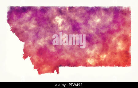 Montana state USA watercolor map in front of a white background Stock Photo