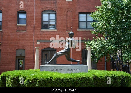 The 1991 Joe DiMaggio sculpture located in the heart of Chicago's Little Italy neighborhood. Stock Photo