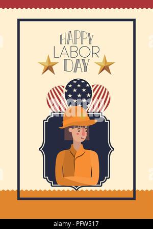 happy labor day card with firefighter and usa flag Stock Vector