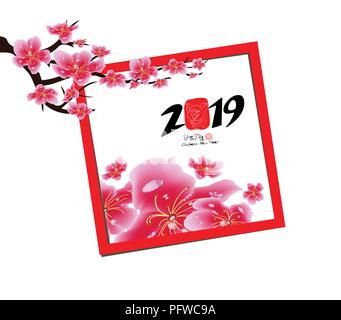 Spring sale label design with sakura flowers. Cherry blossoms, chinese new year Stock Vector