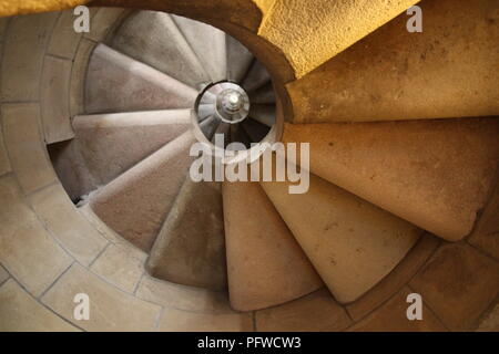 Stone spiral staircase view from above Stock Photo