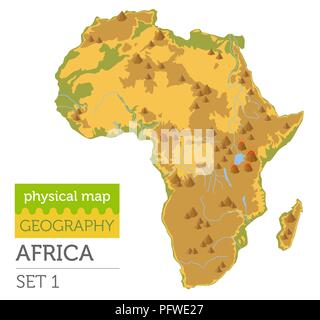 Flat Africa physical map constructor elements isolated on white. Build your own geography infographics collection. Vector illustration Stock Vector