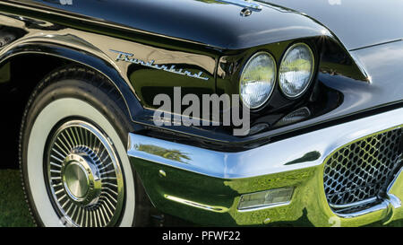 PLYMOUTH, MI/USA - JULY 29, 2018: A 1958 Ford Thunderbird headlight on display at Concours d'Elegance of America car show at The Inn at St. John’s. Stock Photo