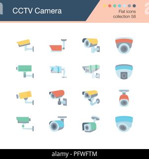 CCTV Camera icons. Flat design collection 58. For presentation, graphic design, mobile application, web design, infographics, UI. Vector illustration. Stock Vector