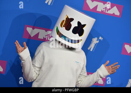 Marshmello attends the 2018 MTV Video Music Awards at Radio City Music Hall on August 20, 2018 in New York City. Stock Photo