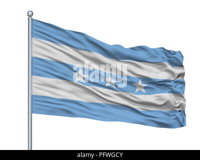 Guayaquil City Flag On Flagpole, Ecuador, Isolated On White Background Stock Photo