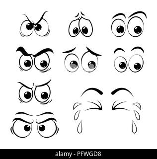 Set of doodle eyes crying with tear drops and puddles. Cute cartoon ...