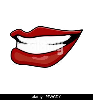 cartoon lips teeth smile side isolated on white background Stock Vector