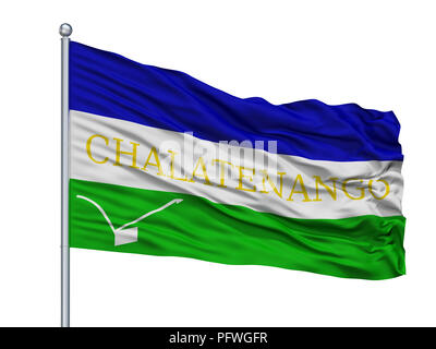 Chalatenango City Flag On Flagpole, El Salvador, Isolated On White Background Stock Photo