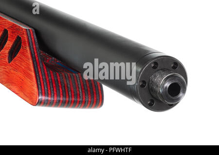Rifle barrel that is threaded for a muzzle device isolated on white ...