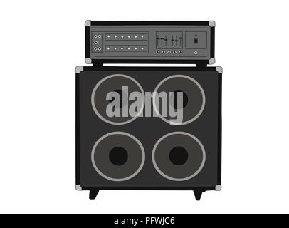 Vintage bass amplifier vector illustration. Stock Vector