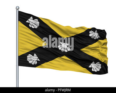 Alor Setar City Flag On Flagpole, Malaysia, Kedah State, Isolated On White Background Stock Photo