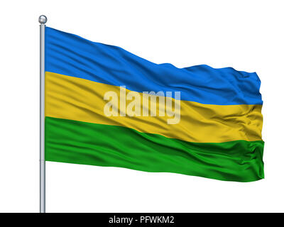 Comerio City Flag On Flagpole, Puerto Rico, Isolated On White Background Stock Photo