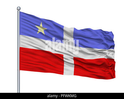 Guayanilla City Flag On Flagpole, Puerto Rico, Isolated On White Background Stock Photo