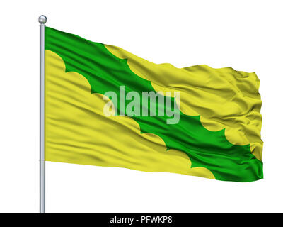 Rincon City Flag On Flagpole, Puerto Rico, Isolated On White Background Stock Photo