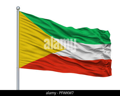 Blagoveshchensk City Flag On Flagpole, Russia, Bashkortostan, Isolated On White Background Stock Photo